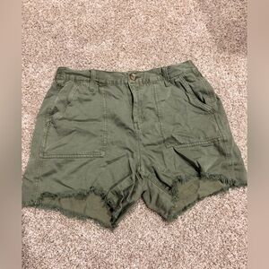aerie Olive Utility Frayed Hem Jean Shorts